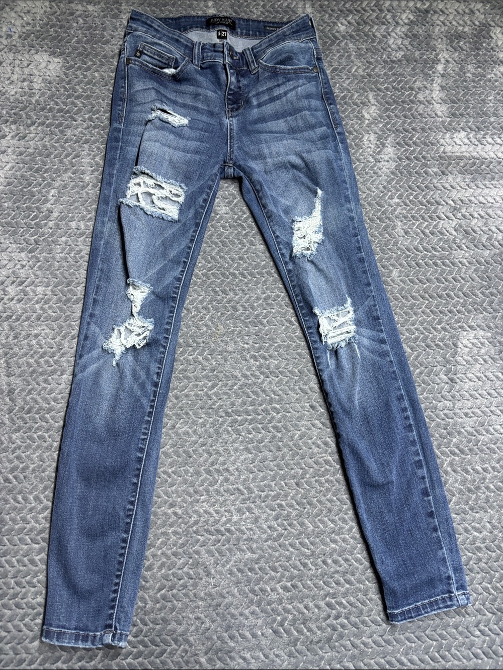 Judy Blue Medium Blue Distressed Skinny Fit Jeans